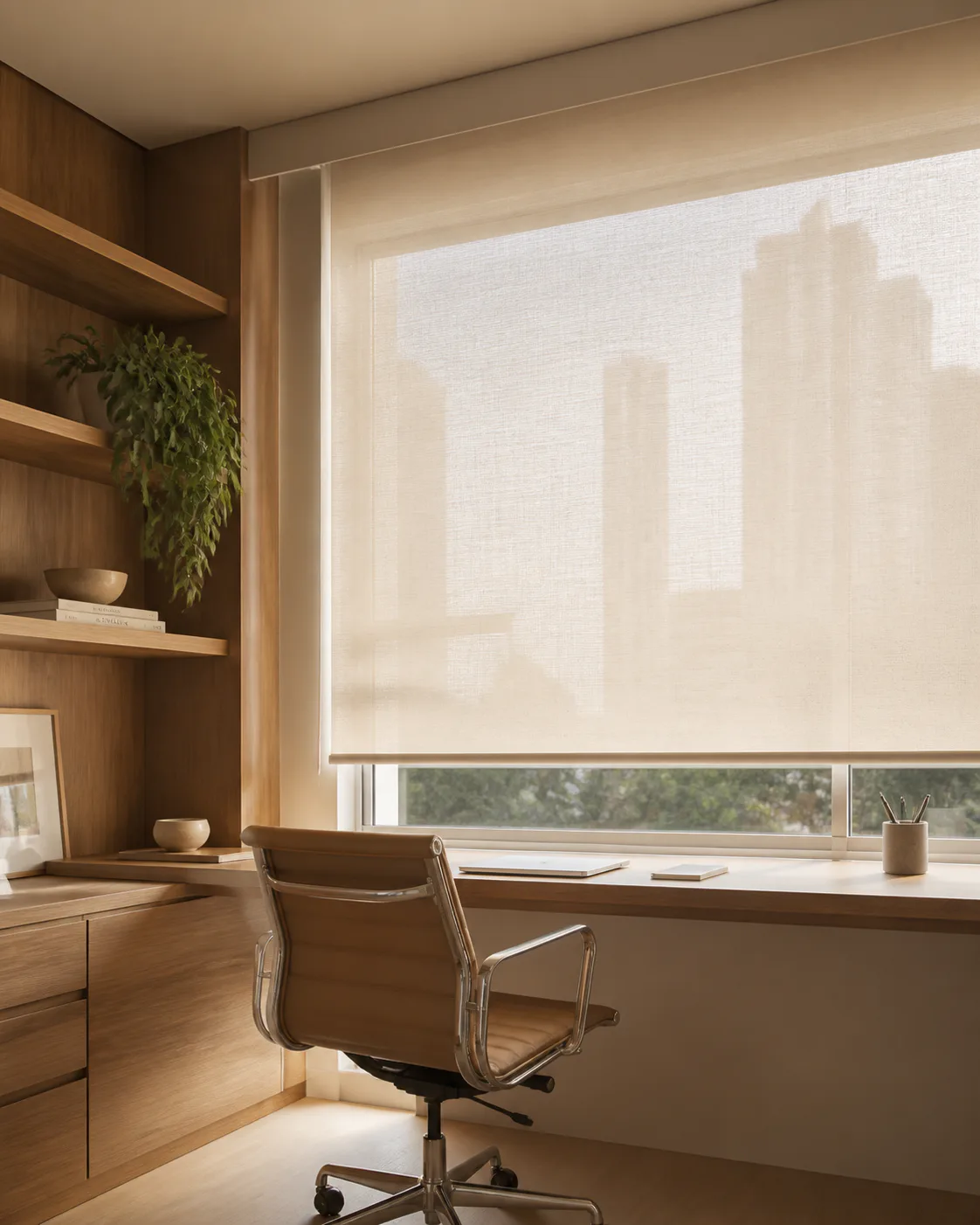 Persiana rolô em home office contemporâneo