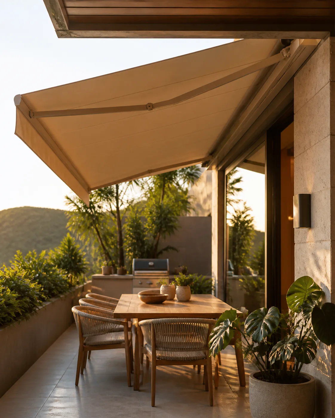 Toldo retrátil em varanda contemporânea